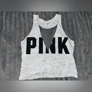 PINK Victoria's Secret White and Black Graphic Tank Top